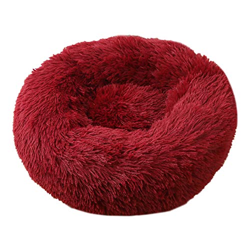 Csheng Haustierbett Welpenbett Donut Hundebett Flauschiges Hundebett Hundestreu Katzenstreu Haustierbett Rundes Plüsch Winter Hundekissen Haustierkissen Katzenkissen Kleine Wine red,40cm/15.75in von Csheng