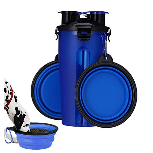 Csheng Haustierwasserflasche Hundeflasche Wasserspender Ausgehender Lebensmittelbecher Mit Doppeltem Verwendungszweck Pet Out Zwei Wasserfutterbecher Tragbare Trinkflasche Wasserflasche Blue von Csheng