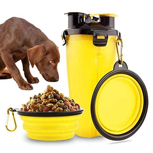 Csheng Haustierwasserflasche Hundeflasche Wasserspender Ausgehender Lebensmittelbecher Mit Doppeltem Verwendungszweck Pet Out Zwei Wasserfutterbecher Tragbare Trinkflasche Wasserflasche Yellow von Csheng