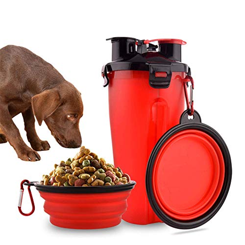 Csheng Haustierwasserflasche Hundeflasche Wasserspender Ausgehender Lebensmittelbecher Mit Doppeltem Verwendungszweck Pet Out Zwei Wasserfutterbecher Tragbare Trinkflasche Wasserflasche red von Csheng