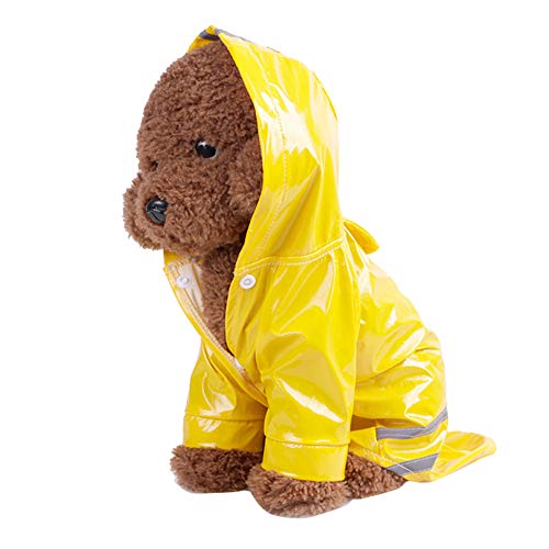 Csheng Hund Regenmäntel wasserdichte Regenmäntel Für Hunde Haustier Regenmantel Kleiner Hundemantel Welpenmantel Hund Regenmantel PU Reflektierender Streifen Regenmantel Mit Kapuze Yellow,Large von Csheng