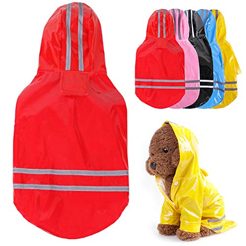 Csheng Hund Regenmäntel wasserdichte Regenmäntel Für Hunde Haustier Regenmantel Kleiner Hundemantel Welpenmantel Hund Regenmantel PU Reflektierender Streifen Regenmantel Mit Kapuze red,Small von Csheng