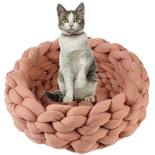 Csheng Hundebett Donut Hundebett Flauschiges Hundebett Haustierbett Welpenbett DIY Handgestricktes Nest Super Dickes Woll-Haustiernest Mit Füllgarn Gewebtes Haustiernest Khaki,35cm/14in von Csheng