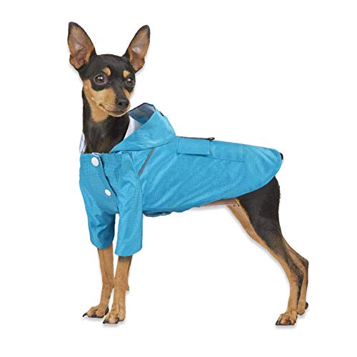 Csheng Hundejacke Welpenmantel Hund Regenmantel Haustier Regenmantel Hundekleidung Wasserdichtes Frühlings- Und Sommer-Kapuzen-atmungsaktives Doppelwindbreaker-Hundekostüm Blue,Small von Csheng