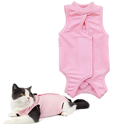 Csheng Hundekleidung Hunde-Strampler Katzen-Entwöhnungskleidung Anti-Leck-Kleidung Auszuziehen Klett-Kleidung Haustier-Sterilisationskleidung Hund pink,L von Csheng