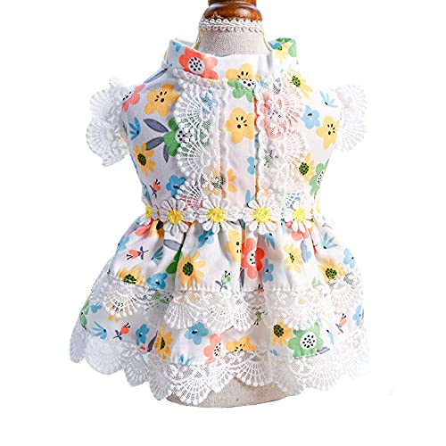 Csheng Hundekleidung Welpenkleidung Hundekleidung Hundekostüm Haustierkleidung Bekleidung Sommerblumenkleid Prinzessin Spitzenblume Für Verschiedene Indoor-Outdoor-Anlässe Small,White von Csheng