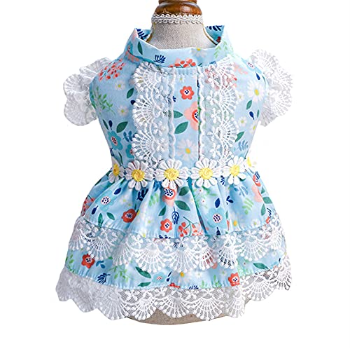 Csheng Hundekleidung Welpenkleidung Hundekleidung Hundekostüm Haustierkleidung Bekleidung Sommerblumenkleid Prinzessin Spitzenblume Für Verschiedene Indoor-Outdoor-Anlässe X-Small,Blue von Csheng