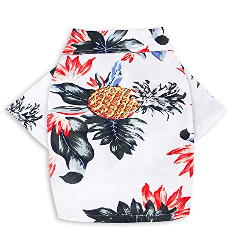 Csheng Hundekostüm Haustier Weste Hundekleidung Weste Frühling Und Sommer Hawaiian Print Baumwolle Und Leinen Shirt Kleine Und Mittlere Haustier Kleidung Welpenmantel Für Sport White,S von Csheng