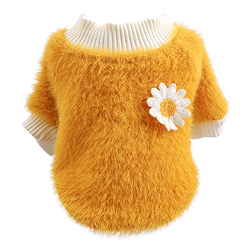 Csheng Hundekostüm Herbst Winter Katzenkleidung Gänseblümchen Hund T-Shirt Hundekleidung Welpenmantel Sommer Haustierkleidung Niedliche Kleidung Für Verschiedene Indoor Outdoor X-Large,Yellow von Csheng