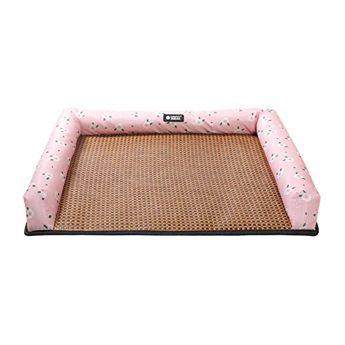 Csheng Hundekühlkissen Hundekühlkissen Haustiermatte Trainingspads Hundemattennest Sommerkantenkissen Hundekatze Atmungsaktive Gewebte Haustiermatte Waschbares Hundebett Haustierbett Medium,pink von Csheng