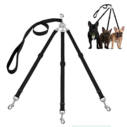 Csheng Hundeleine Laufen Hundeleinen Hund Dreiköpfiger Bleianzug Mit Verstellbarer Eins-zu-DREI-Traktionsseil Nylon-Hundetraining-Leinenleine Für Outdoor-Training Laufende Laufleine Black von Csheng