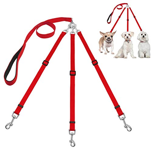 Csheng Hundeleine Laufen Hundeleinen Hund Dreiköpfiger Bleianzug Mit Verstellbarer Eins-zu-DREI-Traktionsseil Nylon-Hundetraining-Leinenleine Für Outdoor-Training Laufende Laufleine red von Csheng