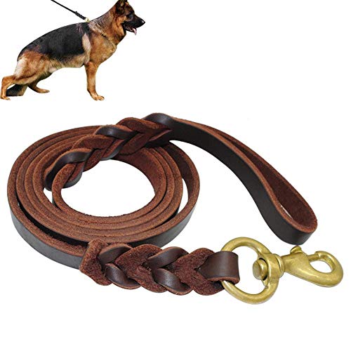 Csheng Hundeleine Leder Hundeleine Hund führt Rutschseil Hund führt stark Lederhundeleine Lange Hundeleine Freihändige Hundeleine Hundetraining Lead 1.5m von Csheng