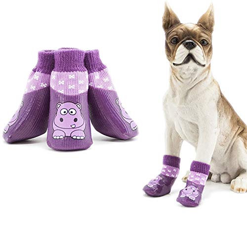 Csheng Hundesocken Baumwolle Haustier Socken Haustier wasserdichte Socken Haustier Socken Outdoor Sport rutschfeste Anti-Schmutzige Hundesocken Mode Cartoon Druck wasserdichte Socken Purple,#0 von Csheng