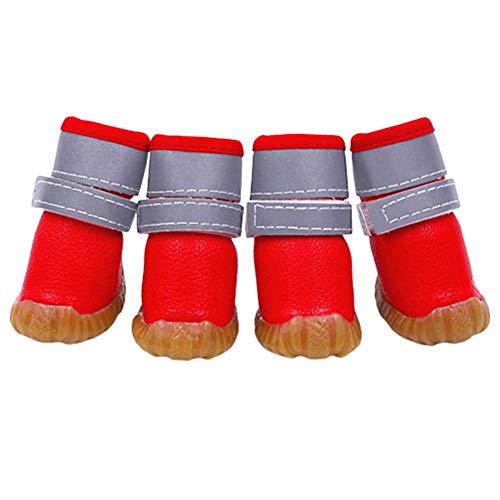 Csheng Hundestiefel Hundeschuhe Haustier Hundeschuhe Leuchtende wasserdichte Lederschuhe Sport Weiche rutschfeste Kleine Hunde Schutzhunde Stiefel Stiefel & Pfotenschutz Für Indoor Outdoor red,#2 von Csheng