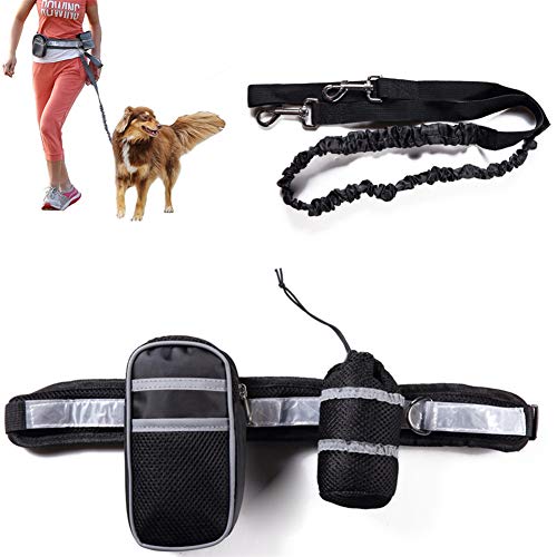 Csheng Joggingleine Hund Mit Bauchgu Joggingleine Hunde Leine für große Hunde Hund läuft Blei Anti-Pull-Hundeleine Hand Free Dog Walking Belt Hundegürtel Black von Csheng