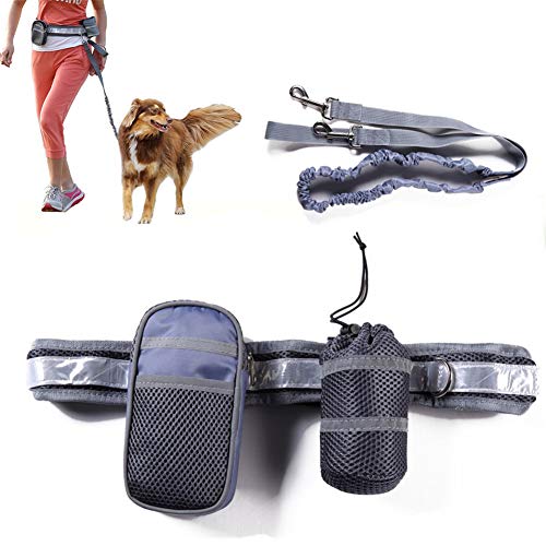 Csheng Joggingleine Hund Mit Bauchgu Joggingleine Hunde Leine für große Hunde Hund läuft Blei Anti-Pull-Hundeleine Hand Free Dog Walking Belt Hundegürtel Gray von Csheng