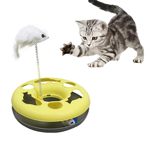 Csheng Katze Spielzeug Für Indoor Katzen Katze Interaktive Spielzeug Einzelne Schicht Spielen Teller Katze Spielzeug Maus Frühling Katze Spielen Spielzeug Katze Drehtisch Verstecken Yellow von Csheng