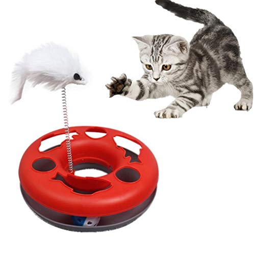 Csheng Katze Spielzeug Für Indoor Katzen Katze Interaktive Spielzeug Einzelne Schicht Spielen Teller Katze Spielzeug Maus Frühling Katze Spielen Spielzeug Katze Drehtisch Verstecken red von Csheng