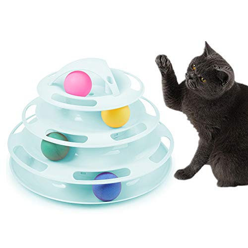 Csheng Katzentunnel Katze Kanal Track Ball Lustige Katze Spielzeug Neue Haustier Spielteller Süßigkeiten Farbe Vierschicht Track CAT Play Plate Turm Der Titel Verstecken Suchen Blue von Csheng