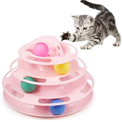 Csheng Katzentunnel Katze Kanal Track Ball Lustige Katze Spielzeug Neue Haustier Spielteller Süßigkeiten Farbe Vierschicht Track CAT Play Plate Turm Der Titel Verstecken Suchen pink von Csheng