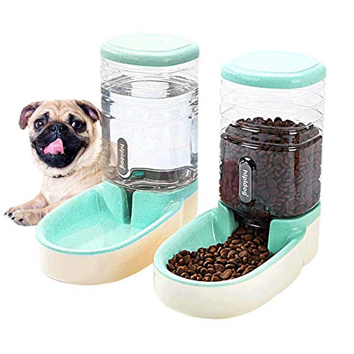 Csheng Katzenwasserspender Haustierwasserspender Hund Wasserspender Automatischer Tierfutterautomat Automatischer Haustierhundefutterautomat Für Katzen Hundenapf Und Katzenbecken Green,Feeder Set von Csheng