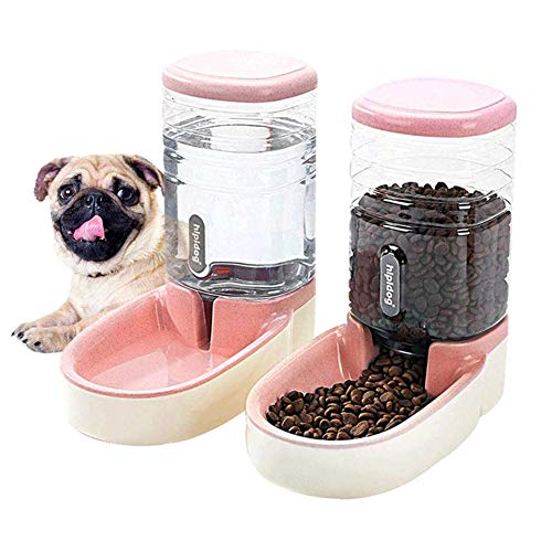 Csheng Katzenwasserspender Haustierwasserspender Hund Wasserspender Automatischer Tierfutterautomat Automatischer Haustierhundefutterautomat Für Katzen Hundenapf Und Katzenbecken pink,Feeder Set von Csheng