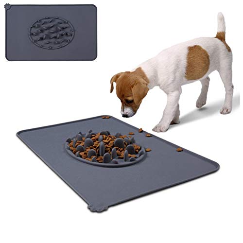 Csheng Napfunterlage Hund Hundenapf Unterlage Futtermatte Fressnapf Unterlage Langsam Essen Hundenapf wasserdichte Haustiermatte Katzenschüssel Mat Fütterungsmatte Aus Silikon Gray von Csheng