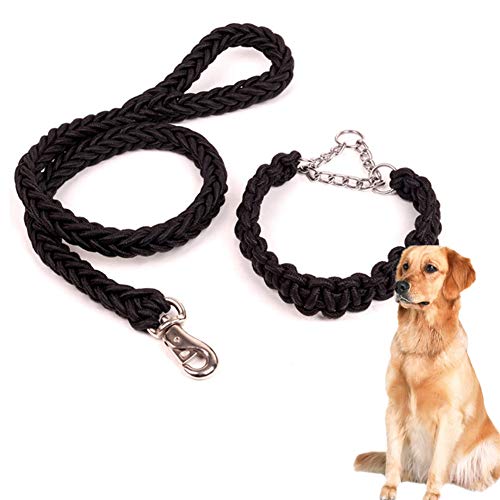 Csheng Seil Hund Blei Welpe Blei Hundehalsband Und Blei Set Handgewebtes Halsband Achtsträngige Seilkette Haustier Leine Hundeleine Hundetraining Leine Für Das Laufen Im Freien Laufleine Black,40 von Csheng