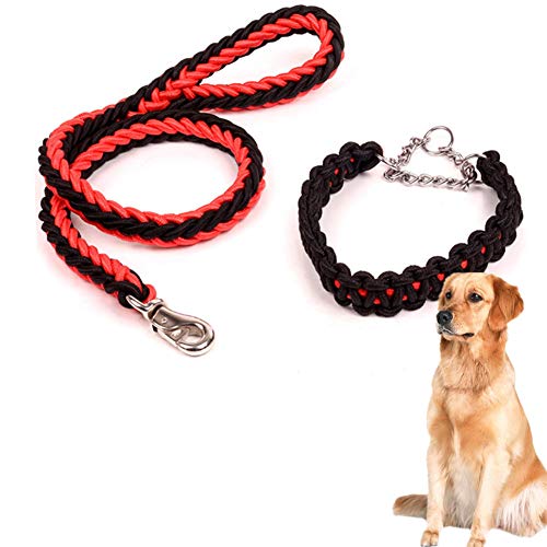 Csheng Seil Hund Blei Welpe Blei Hundehalsband Und Blei Set Handgewebtes Halsband Achtsträngige Seilkette Haustier Leine Hundeleine Hundetraining Leine Für Das Laufen Im Freien Laufleine Black&red,48 von Csheng