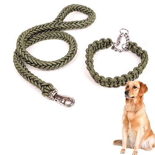 Csheng Seil Hund Blei Welpe Blei Hundehalsband Und Blei Set Handgewebtes Halsband Achtsträngige Seilkette Haustier Leine Hundeleine Hundetraining Leine Für Das Laufen Im Freien Laufleine Green,34 von Csheng