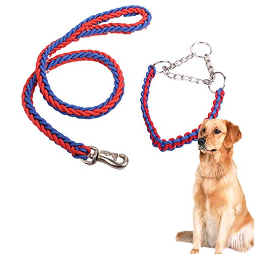 Csheng Seil Hund Blei Welpe Blei Hundehalsband Und Blei Set Handgewebtes Halsband Achtsträngige Seilkette Haustier Leine Hundeleine Hundetraining Leine Für Das Laufen Im Freien Laufleine red&Blue,40 von Csheng