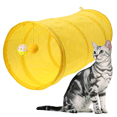 Csheng Tunnelschlauch Katze Tunnel Katzenkanalkatze Spielzeug Zusammenklappbar Katze Tunnel Katze Tunnel Polka Dot Polyester Boden Drachen Drop Ball Hide Suchen Training Pädagogisch Yellow von Csheng