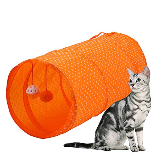 Csheng Tunnelschlauch Katze Tunnel Katzenkanalkatze Spielzeug Zusammenklappbar Katze Tunnel Katze Tunnel Polka Dot Polyester Boden Drachen Drop Ball Hide Suchen Training Pädagogisch orange von Csheng