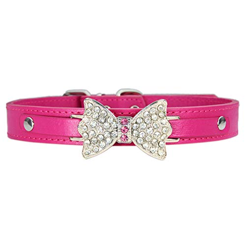 Csheng Welpenhalsband Haustierhalsband Spot Großhandel Kreative Shiny Diamond Bow Dog Weiches Hundehalsband Süßes Hundehalsband Hundehalsbänder Für Den Sportgebrauch Outdoor Indoor XXS,Rose red von Csheng