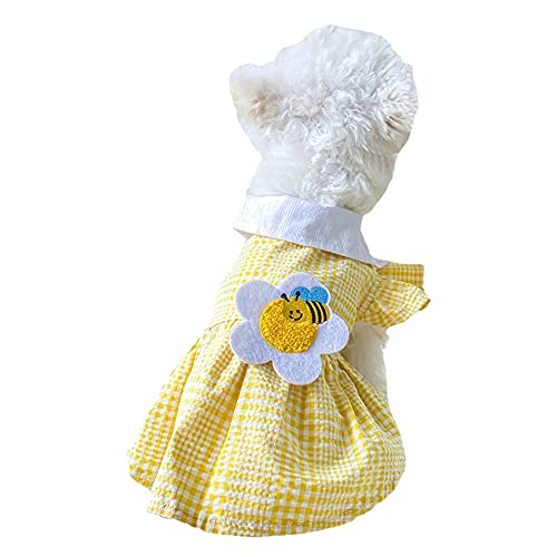 Csheng Welpenkleid Hundekleider Haustierpartykleid Süßes Welpenhochzeitskleid Haustierkleidung Katzenkleidung Frühling Sommer Frische Blumen Gelbes Gitter Sonnenblume Bienenrock X-Small von Csheng