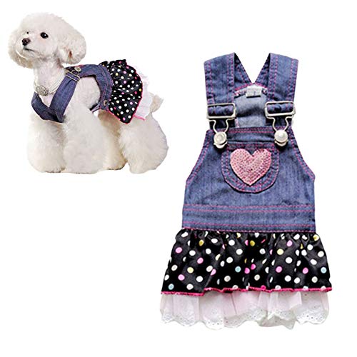 Csheng Welpenkleid Hundekleider Katzenkleidung Sommerhundekleidung Süße Hundekleider Prinzessin Hundekleid Haustierkleidung Liebe Jeansrock Hundekleidung Haustierrock Riemenrock Large von Csheng