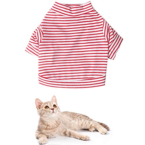 Csheng Welpenweste Haustierweste Hundekleidung Weste Baumwolle Kleines Frisch Gestreiftes Haustier T-Shirt Hundekleidung Hundekostüm Katzenkleidung Welpenmantel Für Sport Outdoor red,L von Csheng