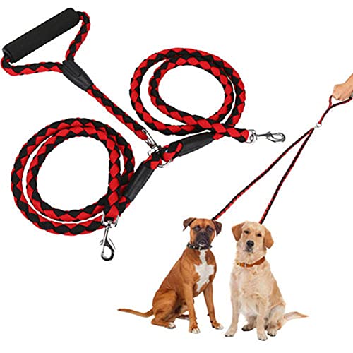 Double Dog Lead Hundetraining Lead Leash Handgestricktes Double-Ended Traction Rope Eins Für Zwei Dog Leash Collar Pet Supplies Für Das Training Running Walking Leash red von Csheng