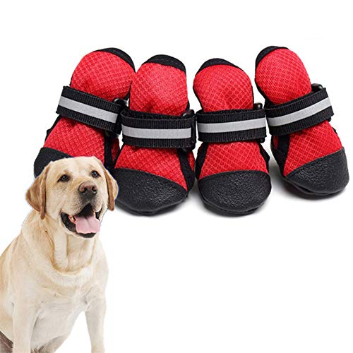 Hundestiefel Schutzhundestiefel Atmungsaktives Netz Komfortable Wanderschuhe Elastische Leuchtgurte Haustierbedarf Schuhe Hundepfotenschutz Für Das Gehen Im Innen- Und Außenbereich red,XXXL von Csheng