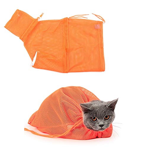 Paket FüR Heimtierbedarf Fellpflege Katze Katzensack Stoff Haustier Träger Tierpflegetasche Mesh Wash Bag Katzenreinigungstasche Nagelschneiden Für Katzen orange von Csheng