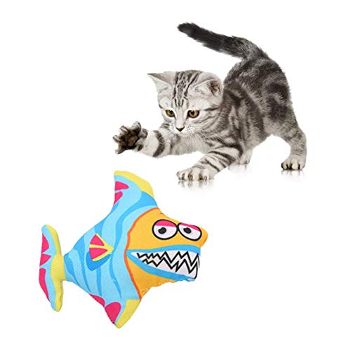 Pet Cat Toy Leinwand Cartoon Fischform Lustige Katze Mit Katzengrassimulation Beständig Gegen Kratzen Und Beißen Cartoon Chew Toys Weiches Plüsch-Katzenkissen f von Csheng