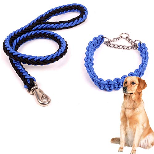 Seil Hund Blei Welpe Blei Hundehalsband Und Blei Set Handgewebtes Halsband Achtsträngige Seilkette Haustier Leine Hundeleine Hundetraining Leine Für Das Laufen Im Freien Laufleine black&blue,34 von Csheng