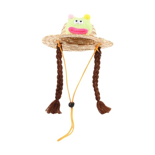 Csnbfiop Welpe Sunbonnet Supplies Strohhut Mit Zöpfenband Outdoor Kopfbedeckung Outdoor Sunbonnet Supplies Strohhut von Csnbfiop