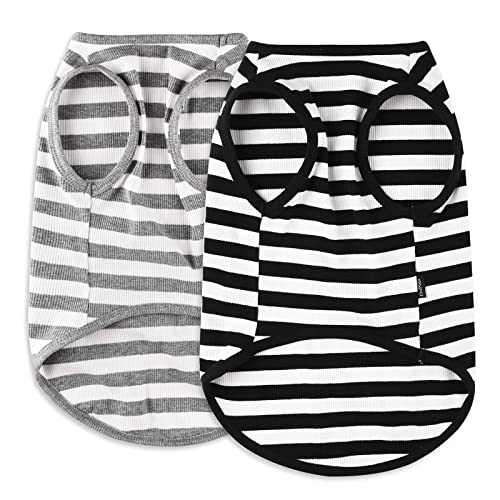 CtilFelix Hunde-Shirt Westen Welpenkleidung Leicht Weich für Kleine Mittlere Große Hunde Junge Mädchen Katze Kätzchen Dehnbar Gestreift Tank Top Ärmellos T-Shirts Bekleidung Outfit Pack-2 Schwarz & Hellgrau (3XL) von CtilFelix