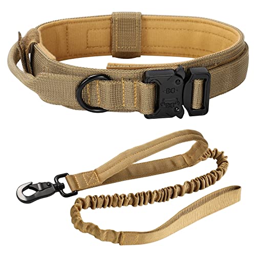 Hundehalsband Taktisch Einstellbar mit Hundeleine und Kontrollgriff, Hundehalsbänder für Mittlere Bis Große Hunde Jagd Training Freizeit Outdoor (Khaki M) von Ctrunit