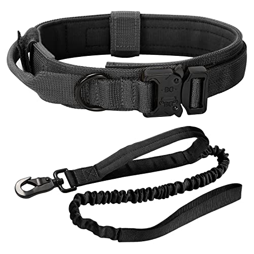 Hundehalsband Taktisch Einstellbar mit Hundeleine und Kontrollgriff, Hundehalsbänder für Mittlere Bis Große Hunde Jagd Training Freizeit Outdoor (Schwarz L) von Ctrunit