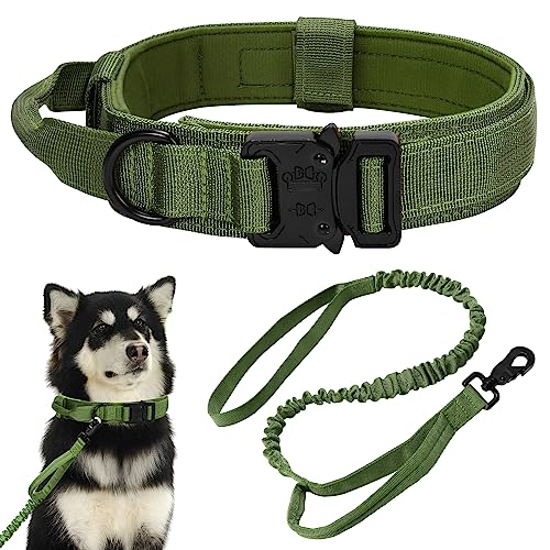 Taktisches Hundehalsband und Leine, Sicherheitsfreigabe, verstellbares Hundehalsband mit bequemem, gepolstertem Griff, 90 cm starke Nylon-Leine, kann auf 140 cm gedehnt werden, für mittelgroße und von Ctrunit