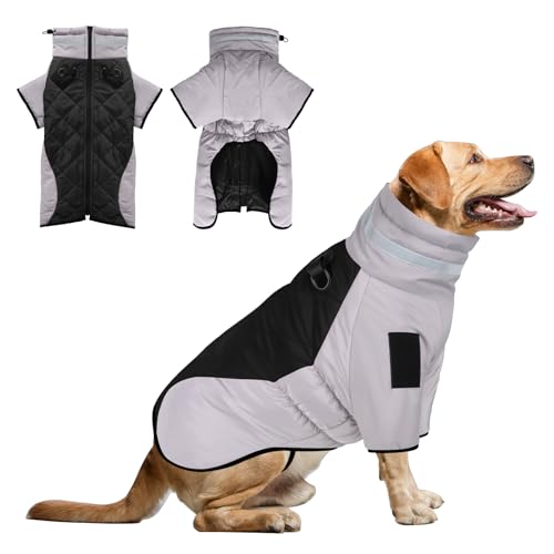 Winter-Hundemantel, wasserdichte Hundejacke, winddicht, reflektierend, hoher Kragen, 2-beiniger Stil, kaltes Wetter, Hunde-Schneejacke, dicker Baumwollmantel, warmer wasserdichter Reißverschluss (5XL) von Ctrunit