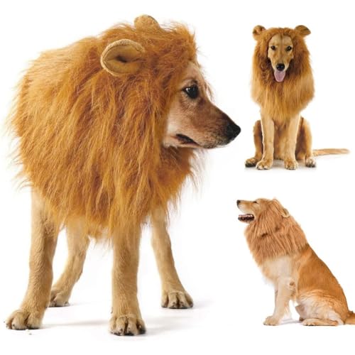 Ctwezoikmt Realistische Löwen-Perücke für mittelgroße bis große Hunde + Ohren, Haustierzubehör, niedlich, 1 Stück von Ctwezoikmt